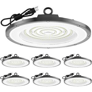 AIKVSXER 200W UFO High Bay Light 6 Pack, 6000K LED Shop Lights Plug & Play | 30000LM Commercial Bay Lighting IP65 Waterproof Garage Light, CRI>85 No Flicker, 120 Beam Angle, 5ft Cable 60000hrs Lifespan