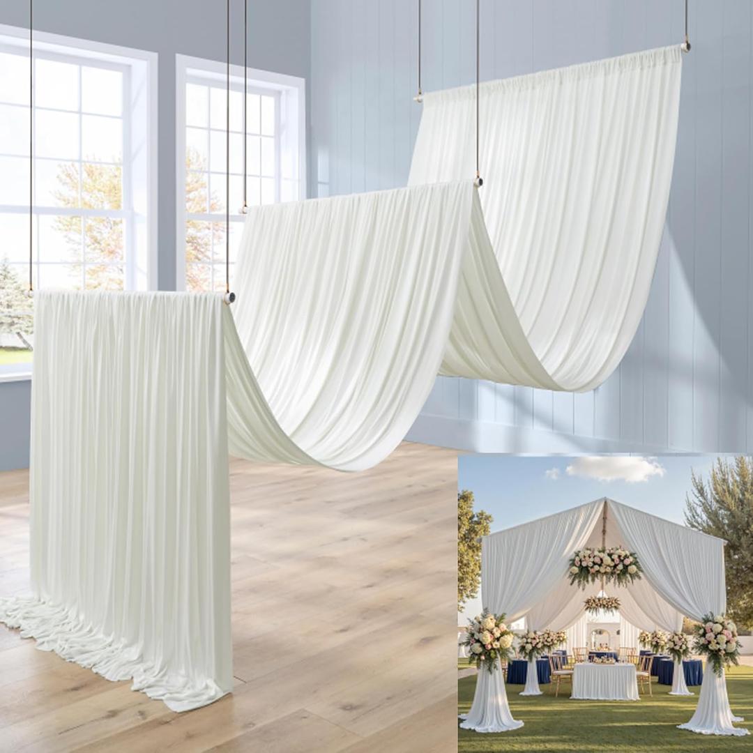 6 Panels 5x20ft Ivory Ceiling Drapes for Wedding Parties, Wrinkle Free Thick Polyester 20ft Extra Long Wedding Draping Ivory Ceiling Curtains Arch Drapery for Birthday Party Canopy Tent Decor
