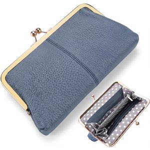 Geninue Leather Wallet with RFID Blocking Clutch Kiss Lock Purse,Multi-Compartment Card Holder,Phone Bag for iPhone 17 16 15 14 13 Pro Max,Gift for Women Mum Daughter Granddaughter (Blue)