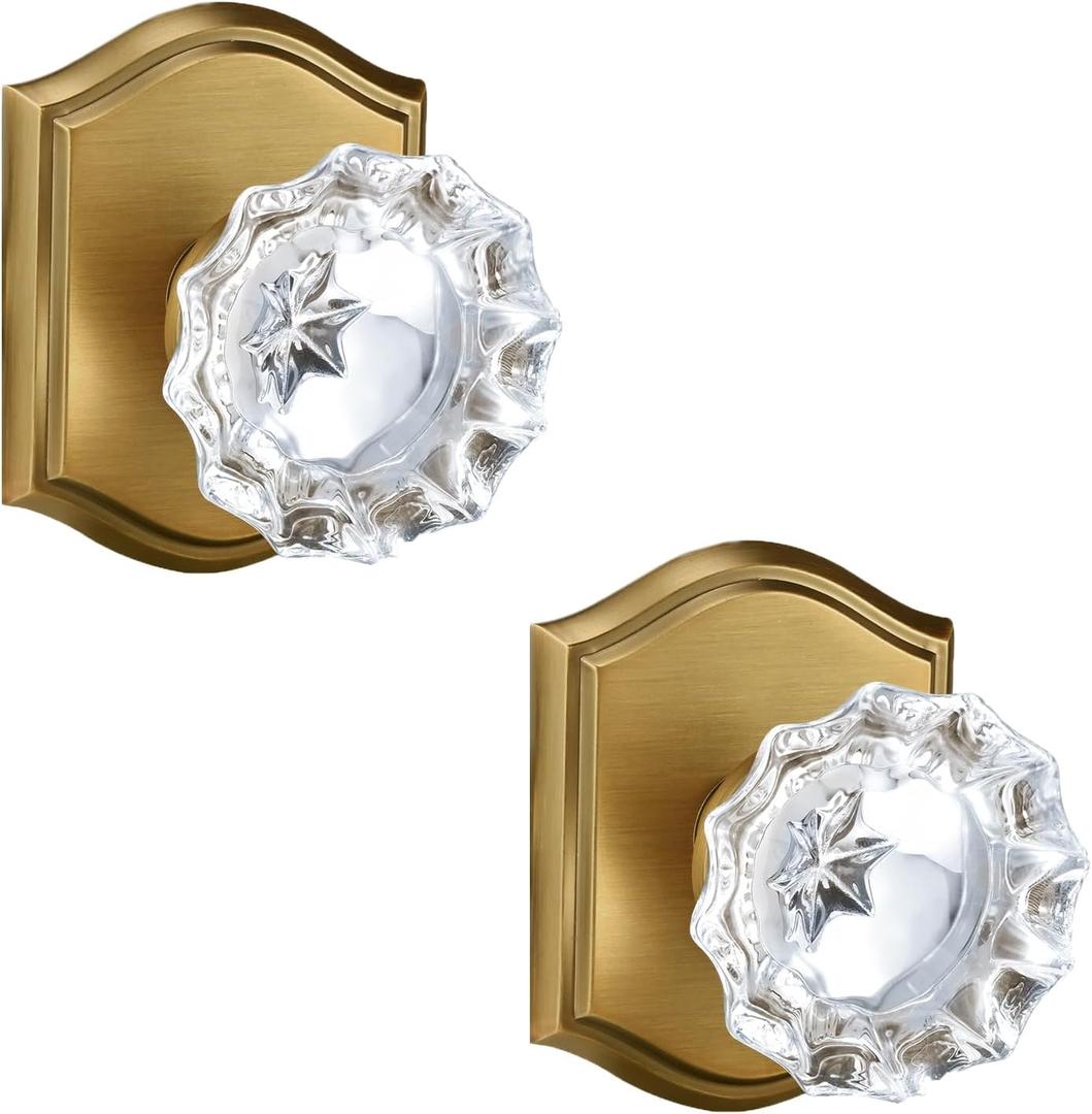 Crystal Dummy Door Knob Interior, Antique Brass Glass Dummy Door Knob Door Handles for Closet Bifold Doors, 2 Pack