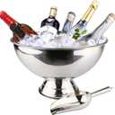 Large Ice Bucket 13L Stainless Steel Champagne Bowl Ice Bucket with Ice Scoop Semicircle Drink Tub with Integrated Base Silver Beverage Tub for Parties, Cocktail Bar, Chilling Wine (1 pack)