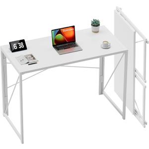 Coavas Small Folding Desk 39.4 inch White Desks, Foldable Computer Desk Spaces Saving Writing Table for Bedroom, Home Office, Dorm, Apartment, Kids