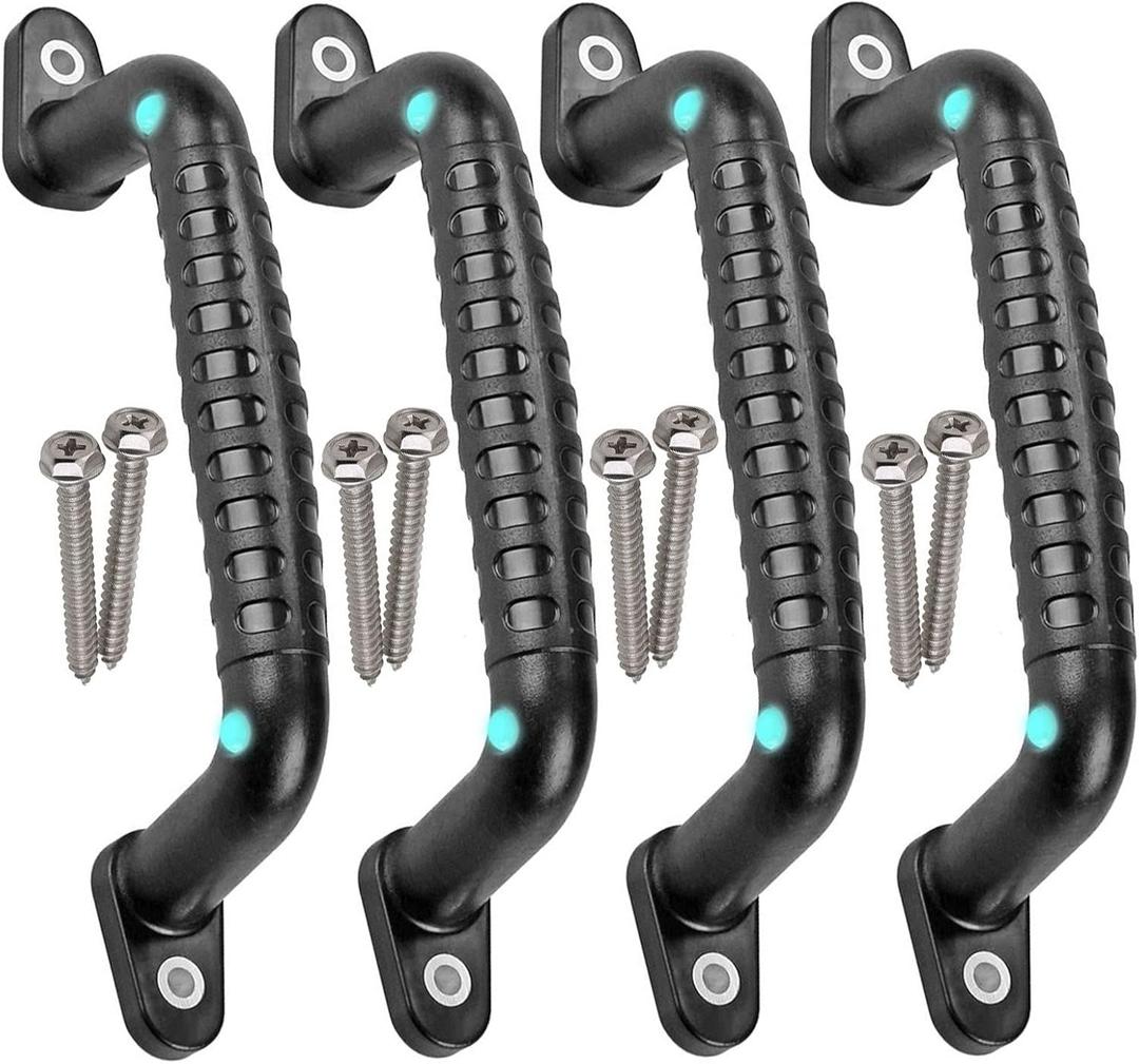 4 Safety Playground Luminous Handles, Swing Set Kids Safety Hand Grips for Playset, Climbing Frame, Play House, Playroom Ladder, Door, Bunk Bed (Black)
