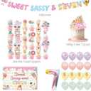 44Pcs Sweet Sassy and Seven Birthday Party Decorations Include Happy Birthday Banner-Cake Topper-Cupcake Toppers-Balloons-Backdrop for Sweet Sassy and Seven Party Supplies
