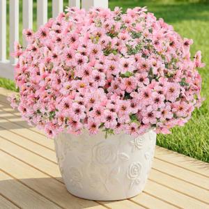 Artificial Flowers Fake Plants for Outdoors Spring Decoration, 13Bundles Silk Realistic UV Resistant Faux Flowers for Outside Planter Porch Yard Patio Garden Home Indoor, Pink