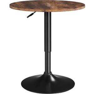 Yaheetech Round Bar Table, Adjustable Height and 360 Swivel Bar Tables, Cocktail Table with MDF Top, Silver Leg Base for Bar, Bistro, Caf, Rustic Brown