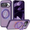 Compatible with Google Pixel 9/Pixel 9 Pro Case with 360 Magnetic Ring Stand [Compatible with Mag-Safe] Shockproof Translucent Phone Case for Google Pixel 9/Pixel 9 Pro 6.3", Purple