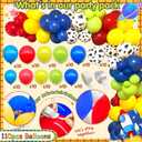 125pcs Toy Theme Birthday Decorations, Balloons Backdrop Banner Tablecloth Cake Topper for Cartoon Story Birthday Party Decorations