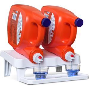 Skywin TidyFriend Detergent Holder Shelf for Laundry Room - Holds 2 Liquid Soap Dispenser, Laundry Soap Station Organizer, Detergent Stand with Drip Catcher Drip Tray Storage Organization (White)