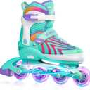 SUPER YOUNGSTER Girls Inline Skates for Boys Kids Ages 4-12, Adjustable Light Up Roller Skates for Youth Teens Ages 8-12, Beginner Blades for Women Adults (Medium-Big Kids (1-4 US) (Mint Green)