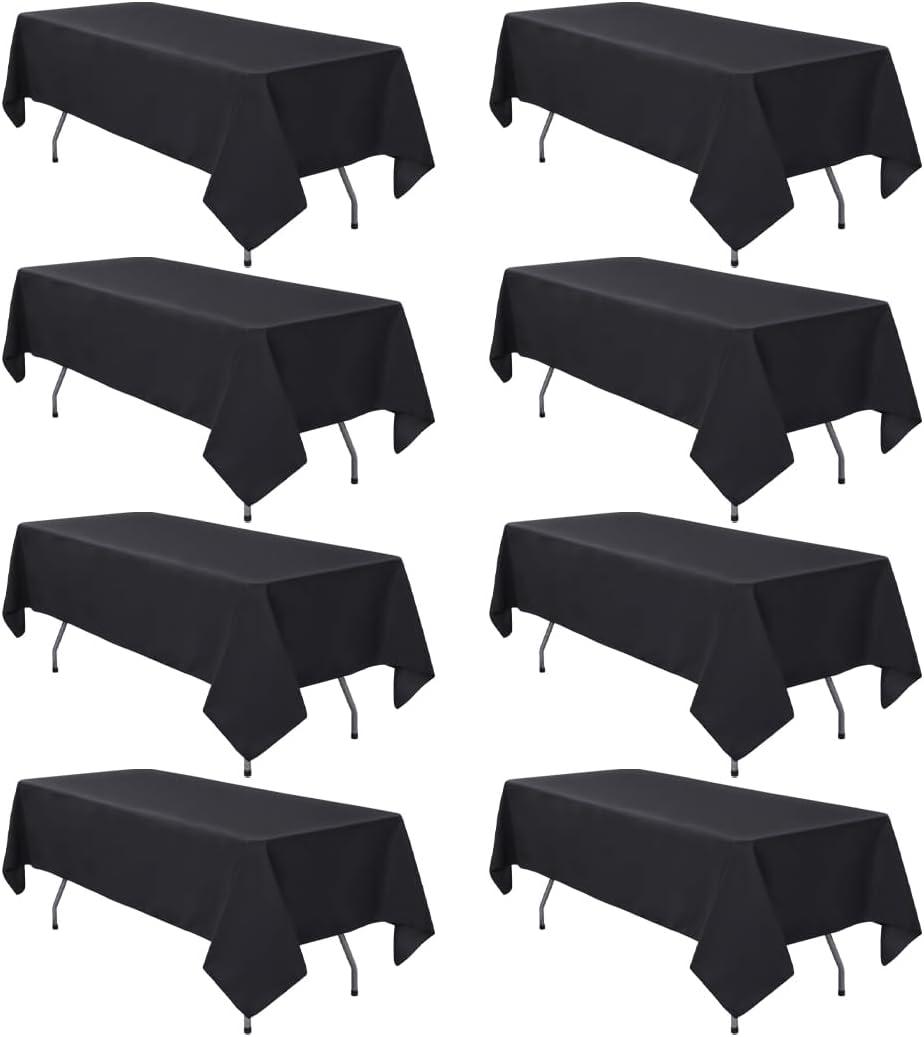8 Pack Black Tablecloth 60 x 102 Inch Polyester Table Cloth for 6 Foot Rectangle Tables, Wrinkle Resistant Washable Decorative Fabric Table Covers for Wedding Party Banquet Buffet and Camping
