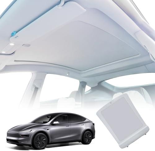 Autekcomma Power Sunshade Roof for Tesla Model Y Juniper 2025 Automatic Retractable Sunshade Roof Heat Insulation, 5 Layer 99.9% UV Protection, Tesla Interior Gray Hidden Wires