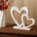 Valentines Day Decor, 2Pcs Rustic White Laser-Cut Hollow Distressed Heart Shape Wooden Table Centerpieces Decorations, Farmhouse Galentines Decorations for Home Office Mantel Family Gifts