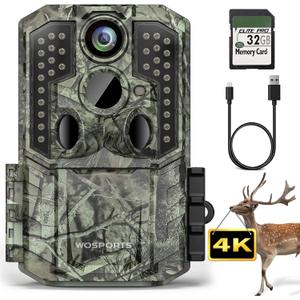 WOSPORTS Trail Camera,56MP 4K 0.2S Trigger Motion Activated,Game Camera with Night Vision IP66 Waterproof 2.0''LCD 120Wide Trail Cam Lens for Outdoor Scouting Wildlife Monitoring Home Security