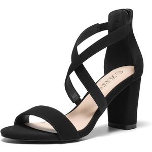 ZURIN Women's Strappy Block Heels Chunky High Heels Sandals Open Toe Ankle Strap Pumps Dress Shoes for Wedding Bridal Evening Party Prom (8.5, Black Nubuck)