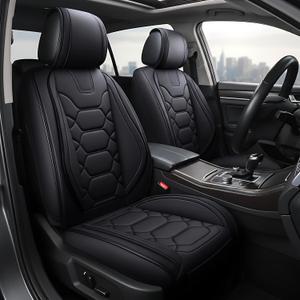 OASIS AUTO Car Seat Covers Front Seats, Sporty Honeycomb Waterproof Faux Leather Protectors, Universal Fit for SUV, Sedan, Truck Interior Accessories (OS-004 Black)