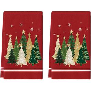 Artoid Mode Red Xmas Tree Star Christmas Kitchen Towels Dish Towels, 18x26 Inch Farmhouse Snowflakes Decoration Cleaning Set of 2
