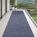 3' x 15' Stripe Runner Rug with Rubber Backing, Indoor/Outdoor Non-Slip Low-Profile Carpet for Hallway, Kitchen, Entryway, Patio, Stair, Laundry – Gray& Stripe