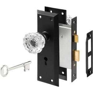 Prime-Line E 28338 Mortise Keyed Lock Set with Glass Knob  Perfect for Replacing Antique Lock Sets and More, Fits Doors with 2-3/8 In. Backset (Single Pack)