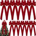 Yinkin 12 Pcs 10"x 26" Extra Large Christmas Tree Topper Bow Bulk Red Velvet Ribbon with Golden Wire Christmas Wreath Bows for Xmas Winter Party Indoor Outdoor Supplies (Wine Red)