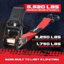 GearAmerica Heavy Duty Ratchet Straps 1.6 x 15 Tie Down Kit for Cargo, Trucks, Motorcycles - 1823 lbs Break Strength with Soft Loops, Rubber Coated S Hooks w/Safety Clip, Spring Release, Carry Bag (Red)