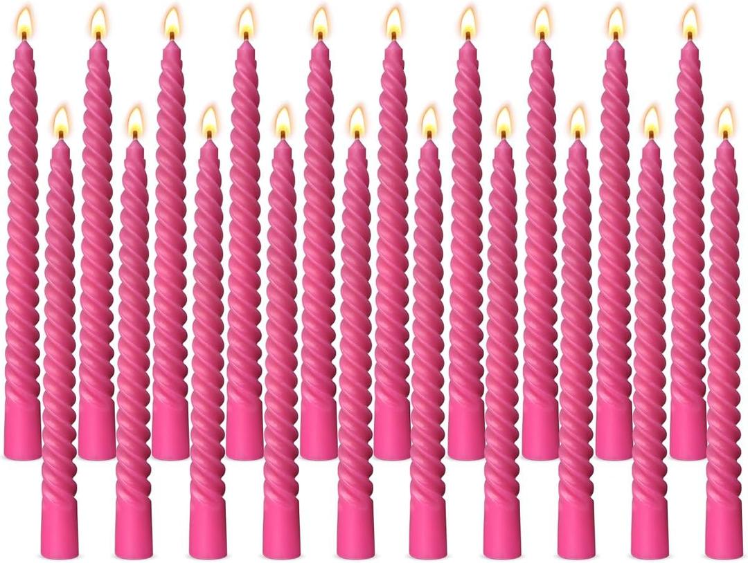 20 Pack 10 Inch Hot-Pink Spiral Taper Candles for Christmas and Holiday Home Decoration, Unscented Dripless Twisted Candlesticks for Dinner Party Wedding Valentine's Day