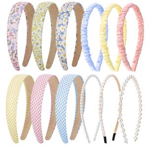 JATEBI 12 Pack Headbands for Women Girls Fashion Cute Headbands Non Slip Colorful Floral Plaid Pearl Solid Hair Accessories Multi-style Headband Pack