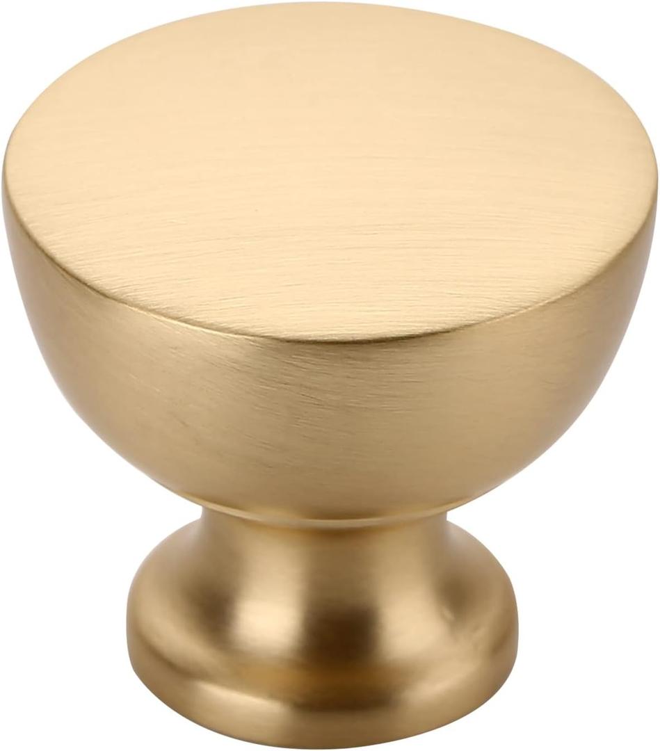 Alzassbg 5 Pack Brushed Brass Cabinet Knobs, 1-1/4 Inch(31.5mm) Diameter Flat Round Kitchen Knobs for Cabinets and Drawers AL6013BB