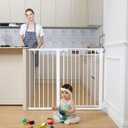 COMOMY 36" Extra Tall Baby Gate for Stairs Doorways, Fits Openings 29.5" to 48.8" Wide, Auto Close Extra Wide Dog Gate for House, Pressure Mounted Easy Walk Through Pet Gate with Door, White