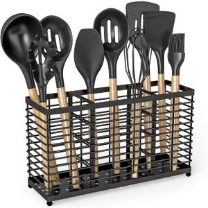 Kitchen Utensil Holder Large Utensil Rack, Metal Utensil Organizer with 3 Compartments Cooking Utensil Holder for Kitchen Counter Waterproof Rustproof (1 PACK)