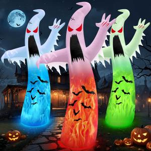 1PCS 12FT Giant Halloween Inflatables Decoration Ghost with 3-Colored Flame Rotation LED Light Spooky Halloween Decorations Outdoor Blow Up Yard Decoration for Home Lawn Holiday Party