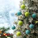 24 Pcs 2.36"/ 60mm Blue and Green Christmas Tree Ball Ornaments Cartoon Velvet Xmas Tree Hanging Decoration Cute Flocked Gifts for Christmas Movie/Studio Theme Birthday Holiday Party Decor