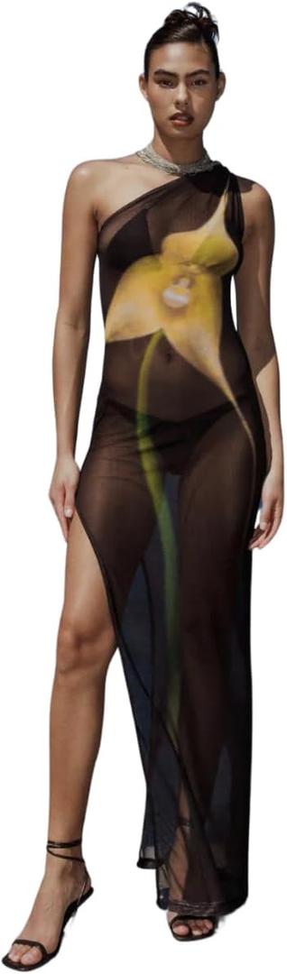 Mekong Delta Calla Me Maybe Mesh Cover-Up Beach Swim Dress Black (Black, M)