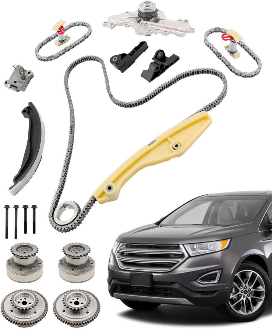 90738S Timing Chain Kit 3.5 3.7 L, Compatible with 2011-2019 Ford F-150 / Edge / Explorer / Taurus / Transit, Lincoln MKX, w/ VVT Cam Phaser, Water Pump, Replace#AT4Z6L266B, AT4Z-6C525-B, AT4Z-6256-B