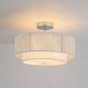 SineRise 16'' Rattan Flush Mount Ceiling Light Fixture, 2-Tier Drum Hand-Woven Boho Flush Mount Ceiling Light, Farmhouse Light Fixture for Living Room, Kitchen, Bedroom Foyer Entryway ect, White