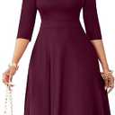 Nmoder Casual Dresses for Women Semi Formal Fit and Flare 3/4 Sleeve A-line Church Work Dress with Pockets No Size