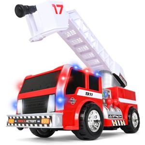 Maxx Action 2-N-1 Firetruck with Joystick Controls, Lights, Siren Sounds, Motorized Movement, and 360 Spinning Ladder - 16-Inch Rescue Toy Vehicle for Kids