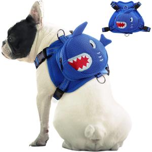 IDOMIK Dog Backpack Harness, No-Pull Dog Backpack with D-Ring for Small Medium Dogs, Cute Self Carrier Backpack for Dogs to Wear, Adjustable Dog Harness Backpack for Traveling Camping Hiking, Shark, M (Blue Shark)