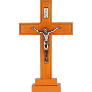 Pietism Crucifix Wall Cross, 12 Inch Handmade Wooden Jesus Christ Wall Crucifix with Stand for Christmas Gifts and Home Decor