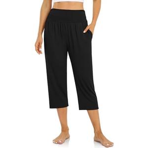 UEU Women's Capri Pants Summer Loose Yoga Pants Comfy Workout Cropprd Pants with Pockets, 2XL