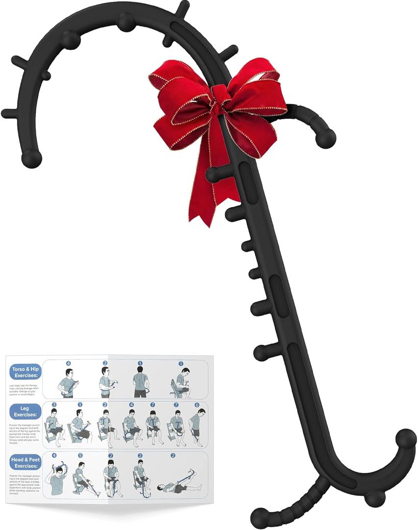 Back and Neck Massager for Pain Relief Deep Tissue, Upgraded Full Body Trigger Point Cane Massage Tools, Massage Stick Pressure Point Hook, Muscle Knot Remover Tool (Black)