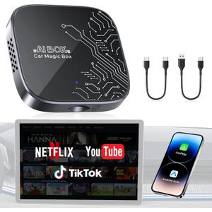 4-in-1 Wireless CarPlay Adapter for Streaming Netflix/YouTube/TikTok/TF Card, 2026 Magic Video AI Box & Android Auto Dongle [Dual Band WiFi, Autolink Pro] Plug & Play, Fits for OEM Wired Car Play Car (Black)
