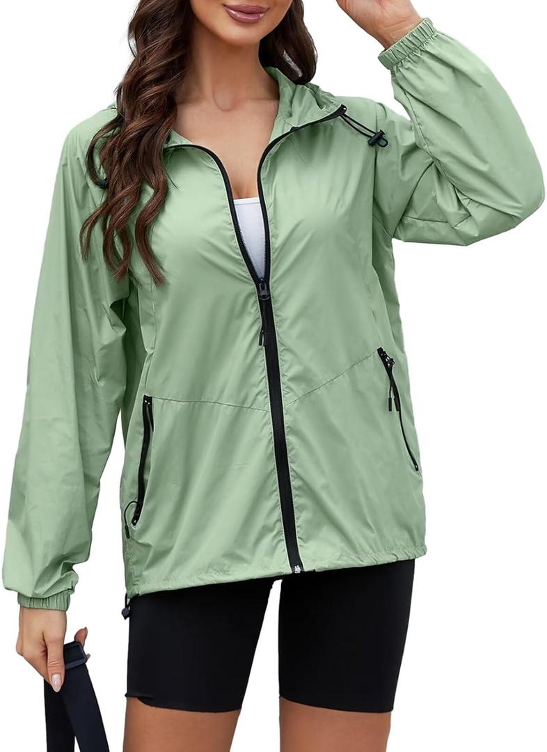CRIPOM Packable Rain Jacket Women Waterproof Lightweight Jacket With Hood Womens Windbreaker Jacket XL