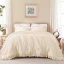 Andency Beige Cream California King Size Comforter Set, 3 Pieces Shabby Chic Ruffle Bedding Comforter Sets for Men Women, Soft Cozy Lightweight Fluffy Down Alternative Decorative Bed Set
