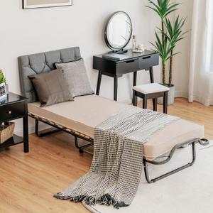 Folding Bed with 4 Inch Mattress, Rollaway Guest Bed w/Memory Foam & Sturdy Steel Frame, Portable Sleeper Bed Cot w/ 4 Rolling Casters, Dustproof Cover Included, Made in Italy