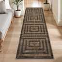 LIVEBOX Farmhouse Rug Runners for Hallways Non Slip, 2x6 Easy Jute Indoor Outdoor Runner Mat, Abstract Geometric Striped Washable Rugs for Kitchen, Entryway, Mudroom (Black)