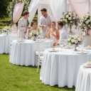 Fitable 6 Pack White Round Tablecloths - 120 Inches in Diameter - Stain Resistant and Washable Table Clothes, Polyester Fabric Table Covers for Wedding, Party, Banquet, Formal Events