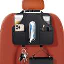 Car Tissue Holder, Car Back Seat Organizer Keep Cars Organized, Headrest Seat Back Storage with Cup Holder,Extra Large Tissue Box Storage Fit for 100-150 Regular Size Tissues (Style A Black)