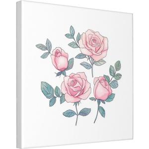 Cute Pink Roses Poster Wall Art Canvas Print Picture For Living Room Farmhouse,12x12 Inch Framed