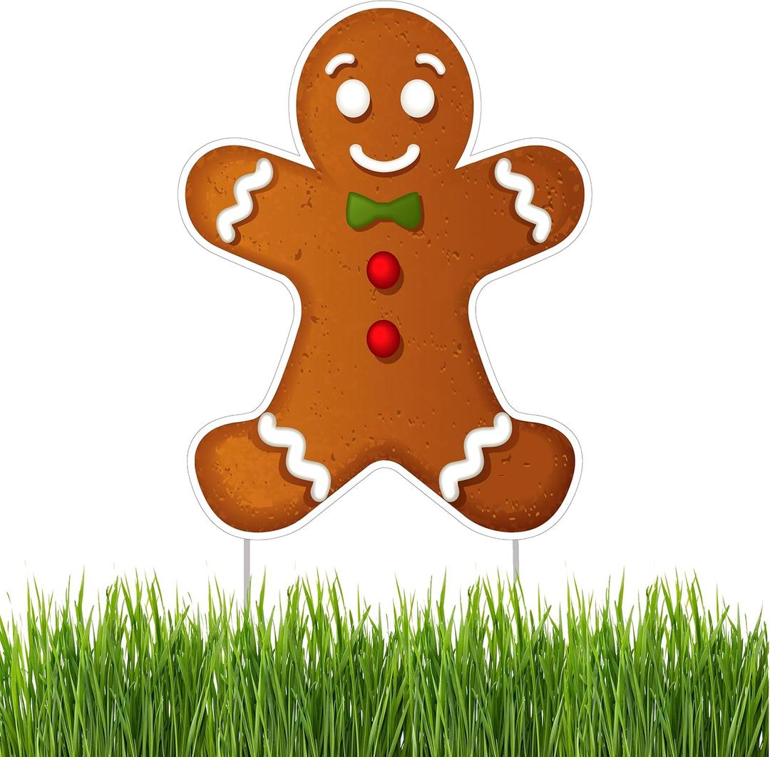 7 x Rogue River Tactical Gingerbread Man Merry Christmas Classic Yard Sign for Home Decor and Lawn Decoration With Stakes - Happy Holidays, XMAS, Santa Claus